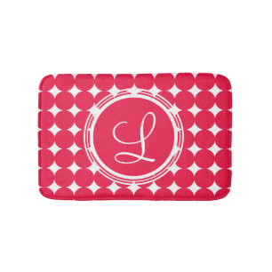 Red Polka Dot Monogram Bath Mat