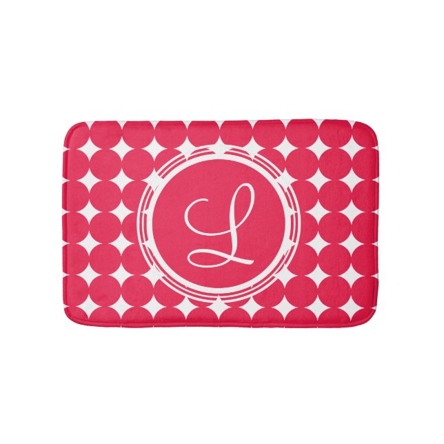 Red Polka Dot Monogram Bath Mat (Front)