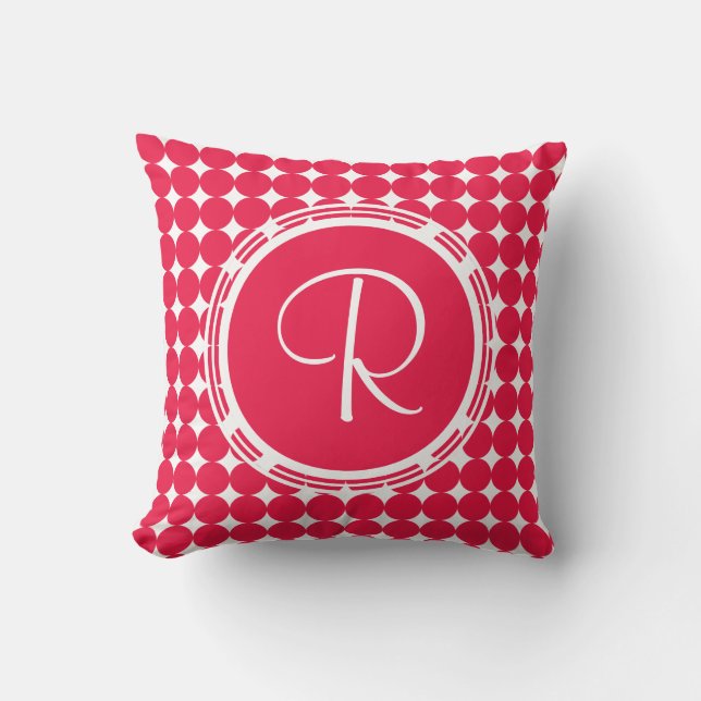 Red Polka Dot Monogram Cushion (Front)