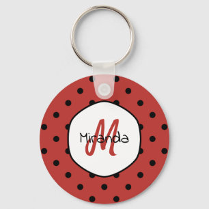 Red Polka Dot Monogram Key Ring