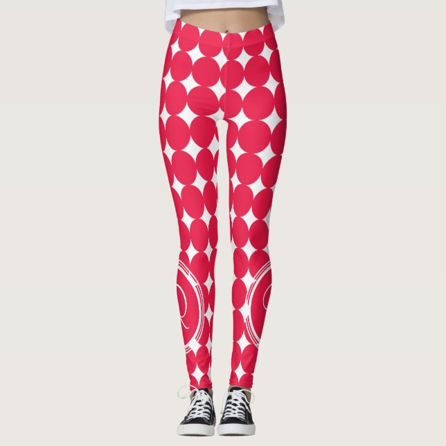 Red Polka Dot Monogram Leggings (Front)