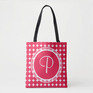 Red Polka Dot Monogram Tote Bag