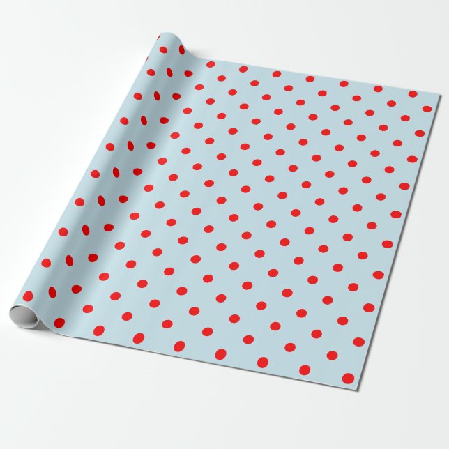 Red Polka Dot on Pale Blue Large Space Wrapping Paper (Unrolled)