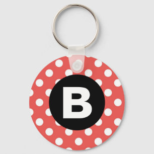 Red Polka Dot Pattern Black Monogram Key Ring