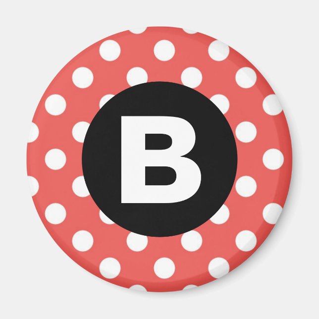 Red Polka Dot Pattern Black Monogram Magnet (Front)