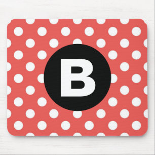 Red Polka Dot Pattern Black Monogram Mouse Pad