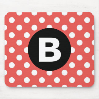 Red Polka Dot Pattern Black Monogram Mouse Pad