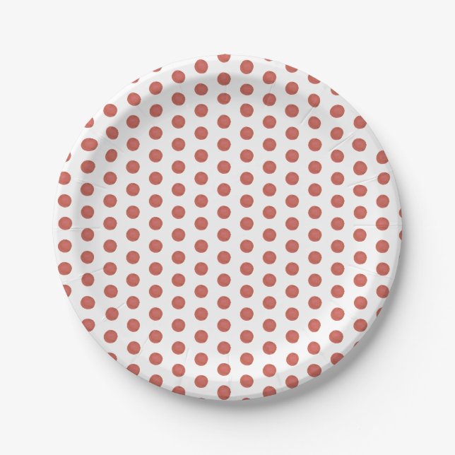 Red Polka Dot Pattern on White Simple Minimalist Paper Plate (Front)