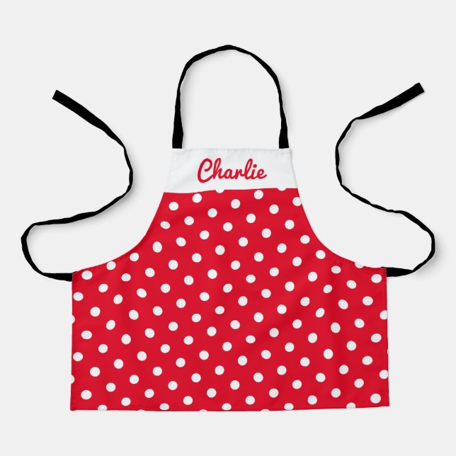 Red Polka Dot Pattern Stylish Personalised Kitchen Apron (Front)