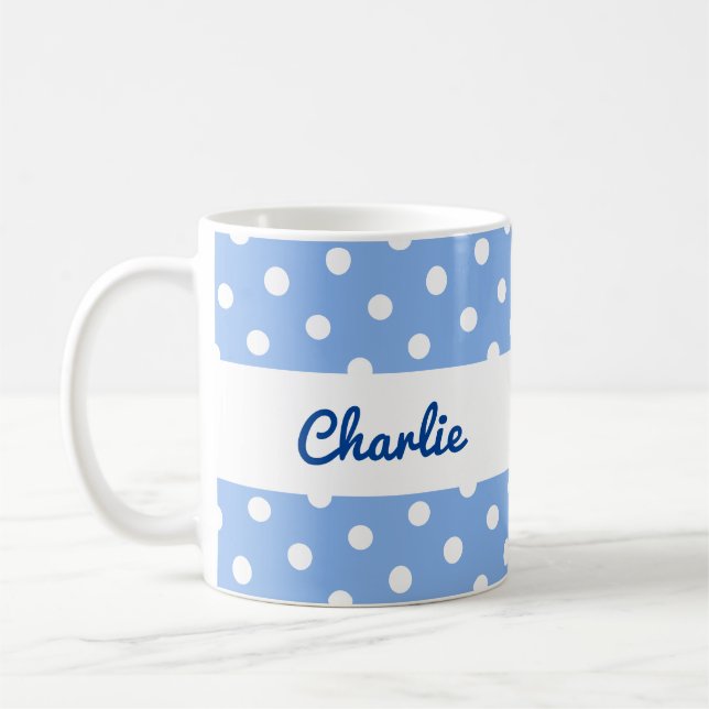 Red Polka Dot Pattern Stylish Personalised Kitchen Coffee Mug (Left)