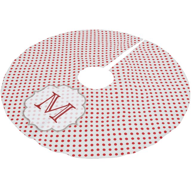 Red Polka Dot Print Monogram Initial Tree Skirt (Angled)