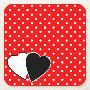 Red polka dot square paper coaster