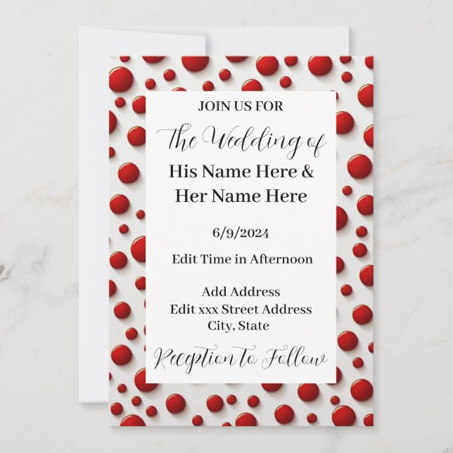 Red Polka Dot Style Wedding Invitation Personalise (Front)