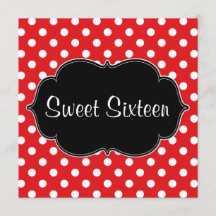 Red Polka Dot Sweet 16 Birthday Party Invitations