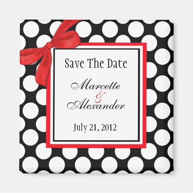 Red Polka Dot Wedding Save The Date Magnet (Front)