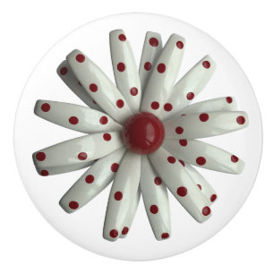 Red Polka Dot White Fun Hippie Daisy Flower Floral Ceramic Knob