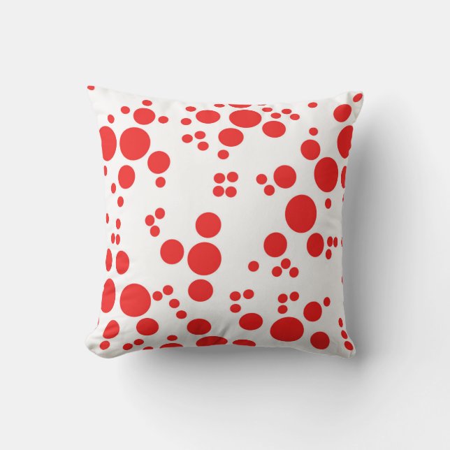 Red polka dots abstract art throw pillow (Front)
