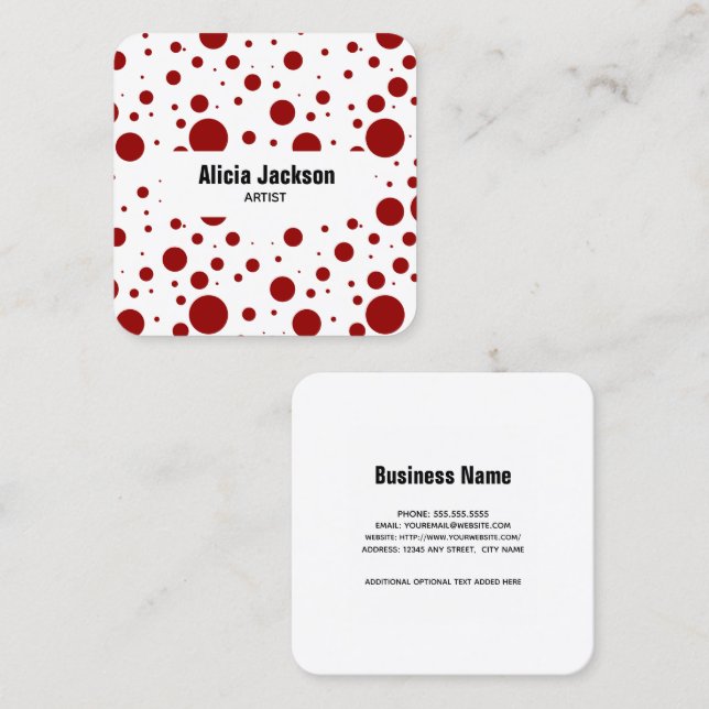 Red Polka Dots Abstract Pattern Square Business Card (Front/Back)