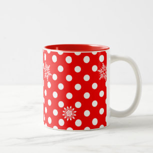 Red polka dots and snowflakes pattern Two-Tone coffee mug