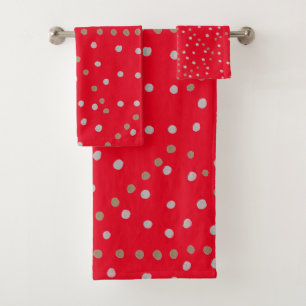 Red Polka Dots Bath Towel Set