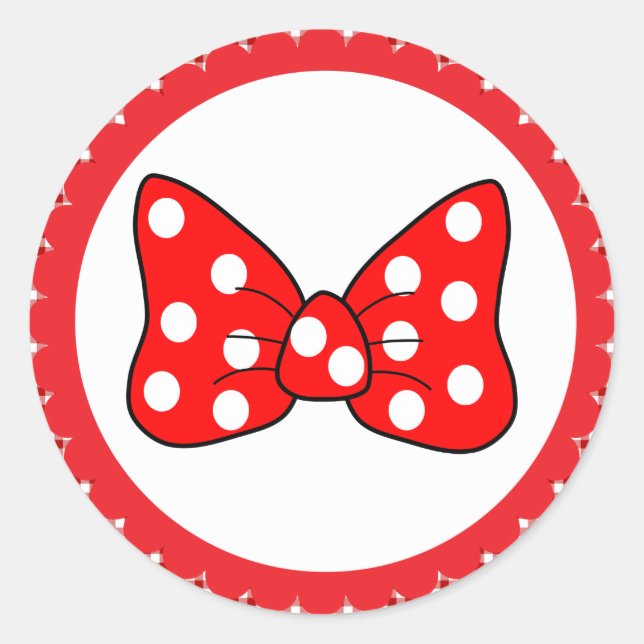 Red Polka Dots Bow on White Background Classic Rou Round Sticker (Front)