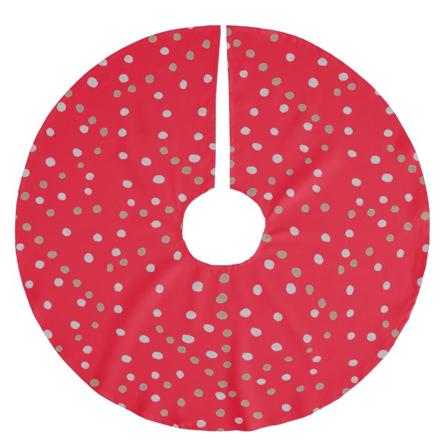Red Polka Dots  Brushed Polyester Tree Skirt (Front)
