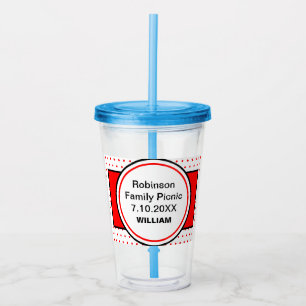 Red Polka Dots Family Picnic Personalised Name Acrylic Tumbler