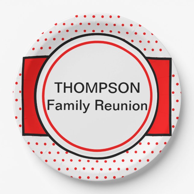 Red Polka Dots Family Reunion Paper Plate (Front)