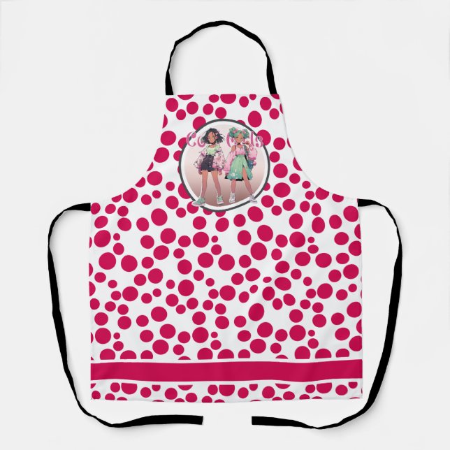red polka dots on a white background apron (Front)
