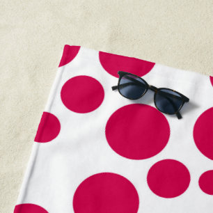 red polka dots on a white background beach towel