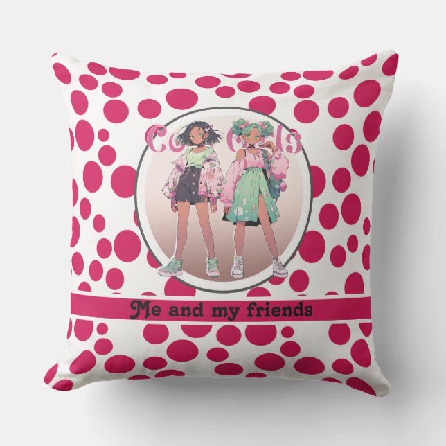 red polka dots on a white background cushion (Front)