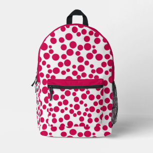 red polka dots on a white background printed backpack