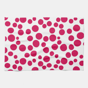 red polka dots on a white background tea towel