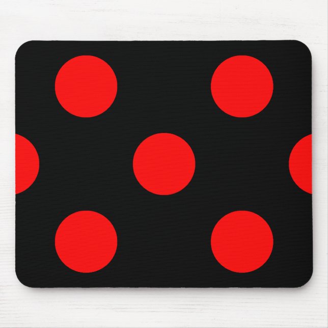 Red Polka Dots on Black Mousepad (Front)