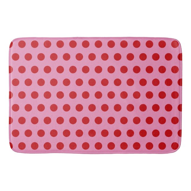 Red Polka Dots on Pink Bath Mat (Front)