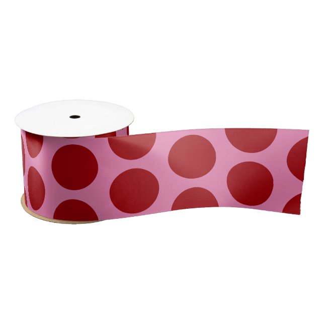 Red Polka Dots on Pink Cute Ribbon Satin Ribbon (Spool)