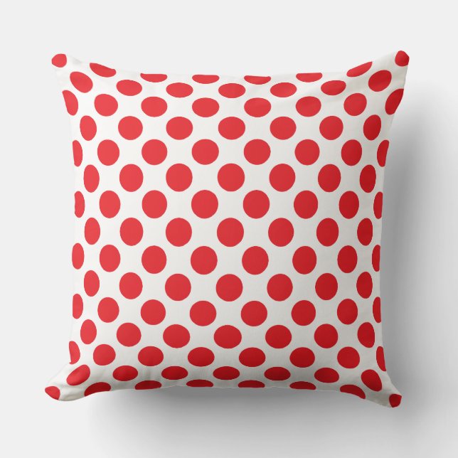Red Polka Dots On White Throw Pillow, 20" x 20" Cushion (Front)