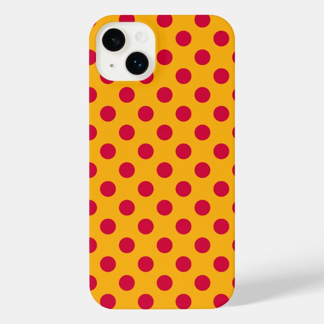 Red polka dots on yellow iPhone case (Back)