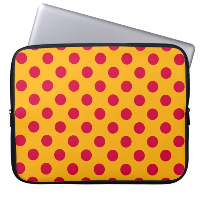 Red polka dots on yellow laptop sleeve (Front)
