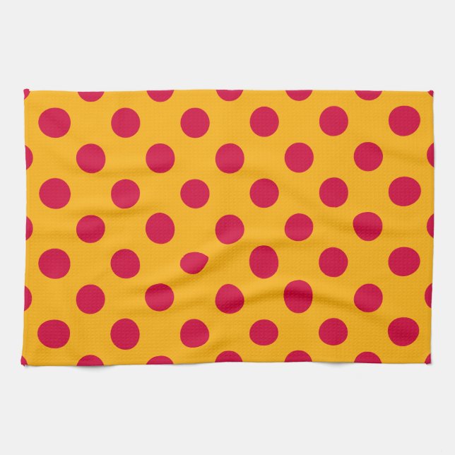Red polka dots on yellow tea towel (Horizontal)