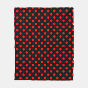 Red Polka Dots Pattern on Black Background Fleece Blanket