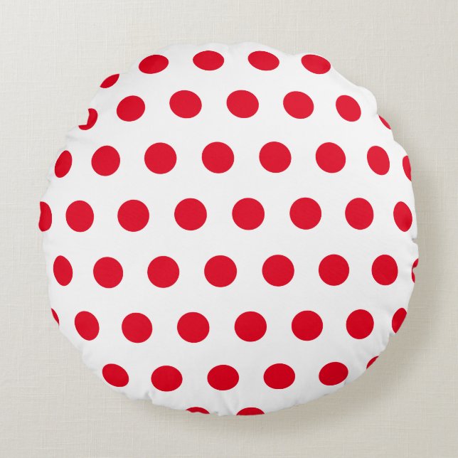Red polka dots pattern on white round cushion (Front)