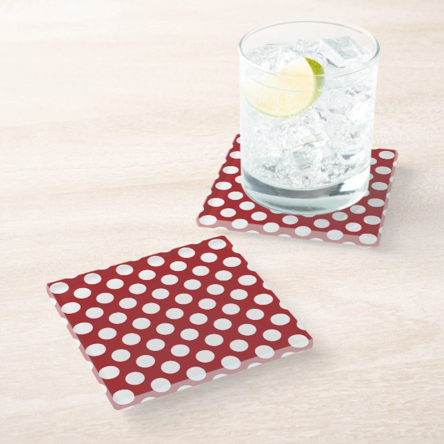 Red Polka Dots, Polka Dot Pattern, Dots, Dotted Glass Coaster (Angled)