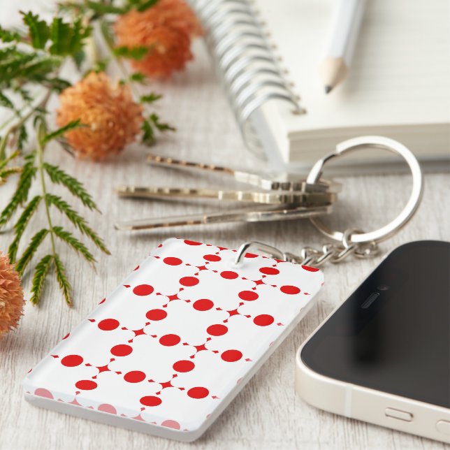 Red Polka Dots, Polka Dot Pattern, Dots, Dotted Key Ring (Front Right)