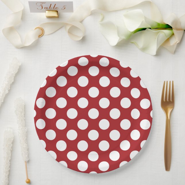 Red Polka Dots, Polka Dot Pattern, Dots, Dotted Paper Plate (Wedding)