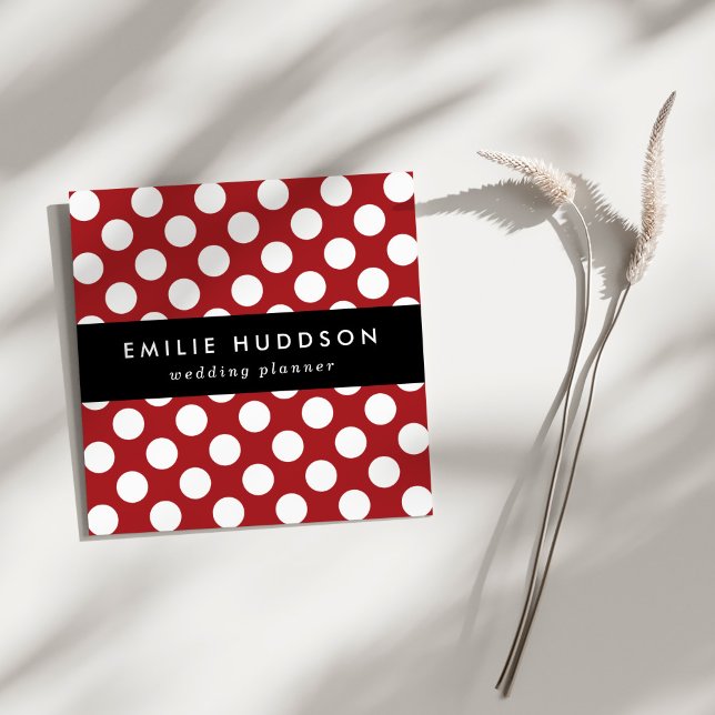 Red Polka Dots, Polka Dot Pattern, Dots, Dotted Square Business Card (Creator Uploaded)