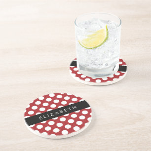 Red Polka Dots, Polka Dot Pattern, Your Name Coaster
