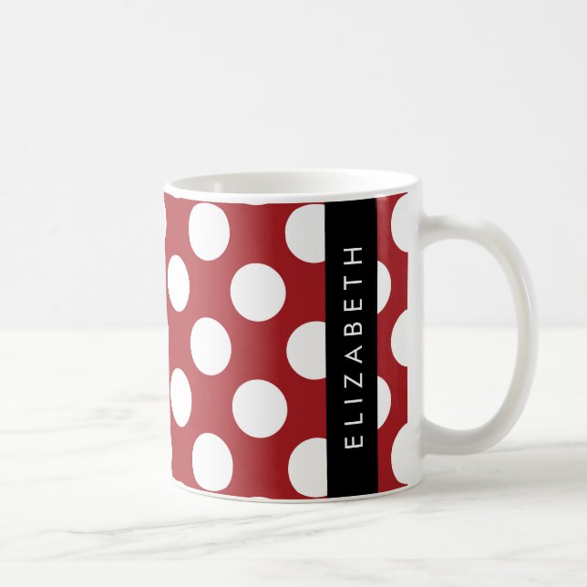 Red Polka Dots, Polka Dot Pattern, Your Name Coffee Mug (Right)