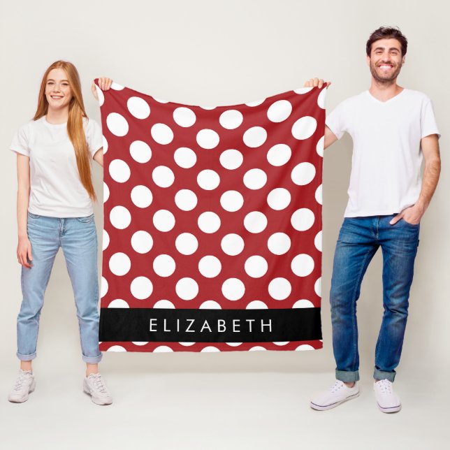 Red Polka Dots, Polka Dot Pattern, Your Name Fleece Blanket (In Situ)