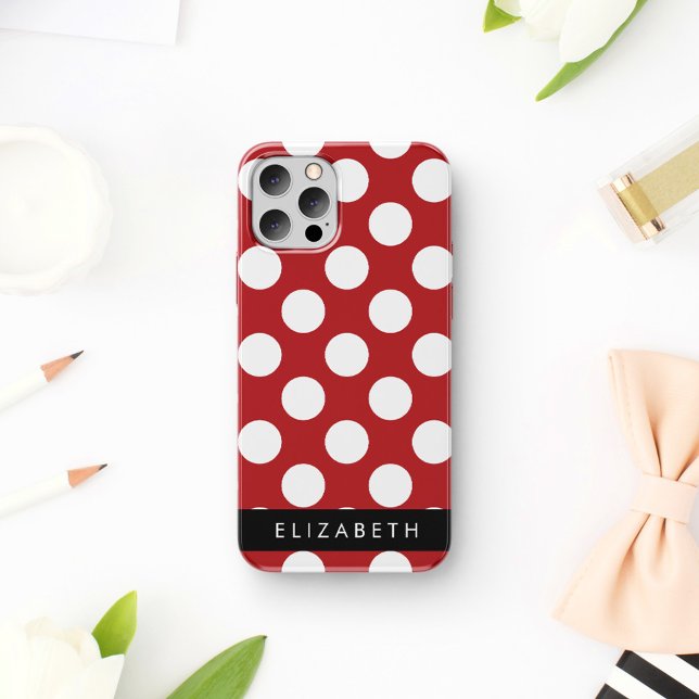 Red Polka Dots, Polka Dot Pattern, Your Name iPhone 16 Case (Creator Uploaded)